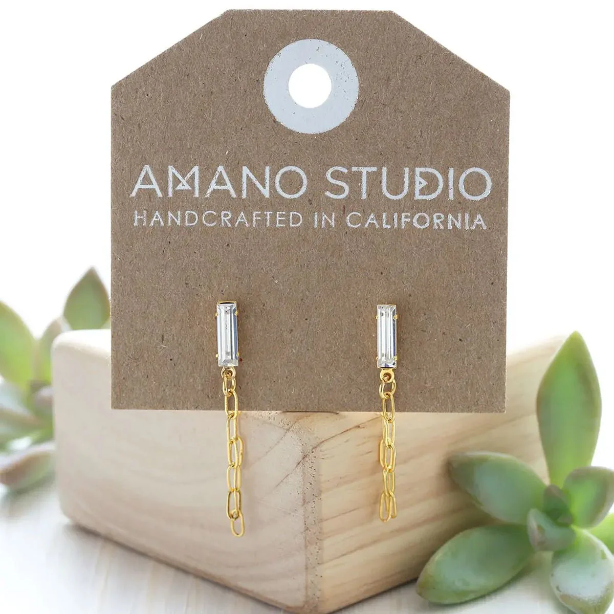 Baguette Crystal Chain Studs - Image 3