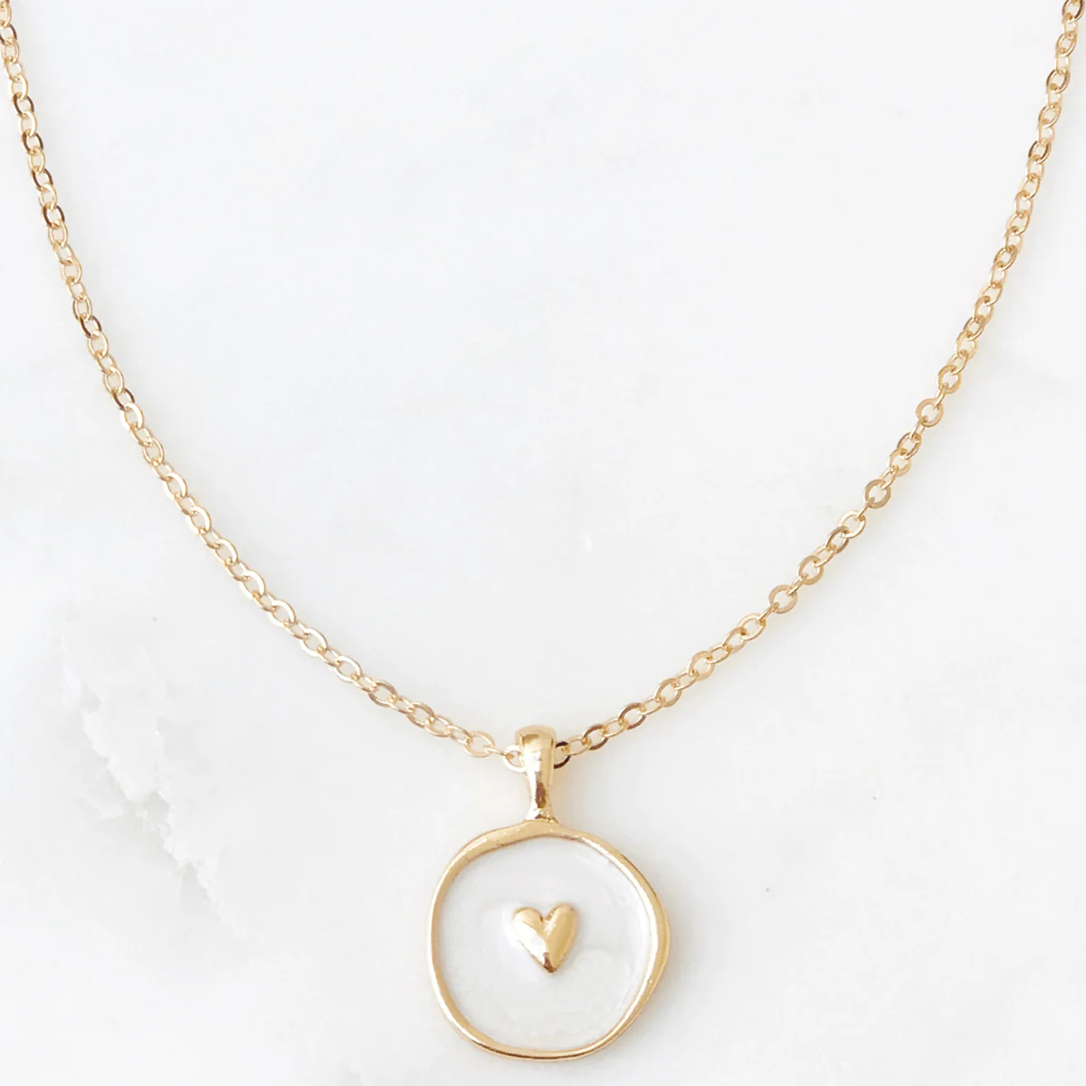 Enamel Coin Necklace-White Heart