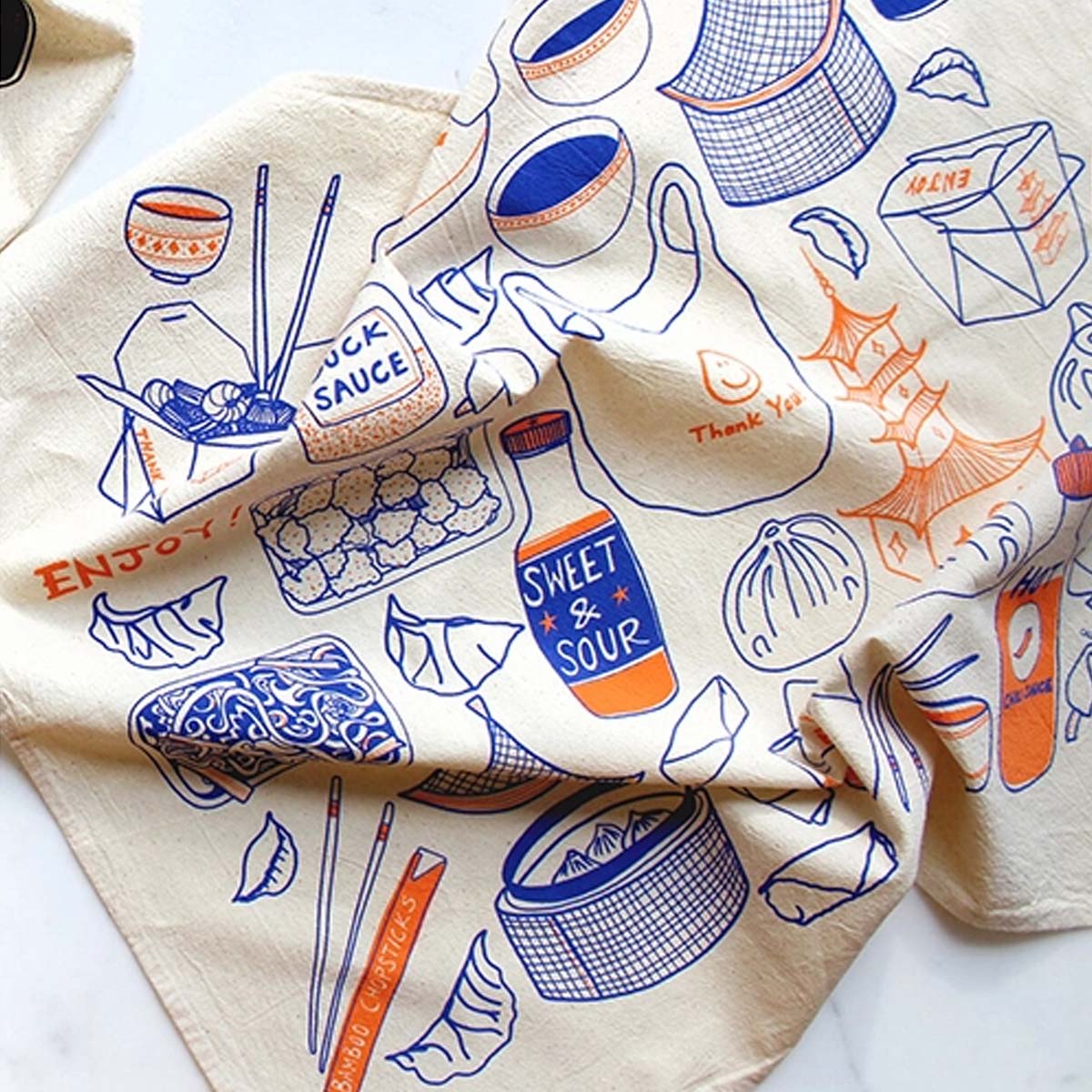 Enjoy! Tea Towel in Blue and Orange - Image 2