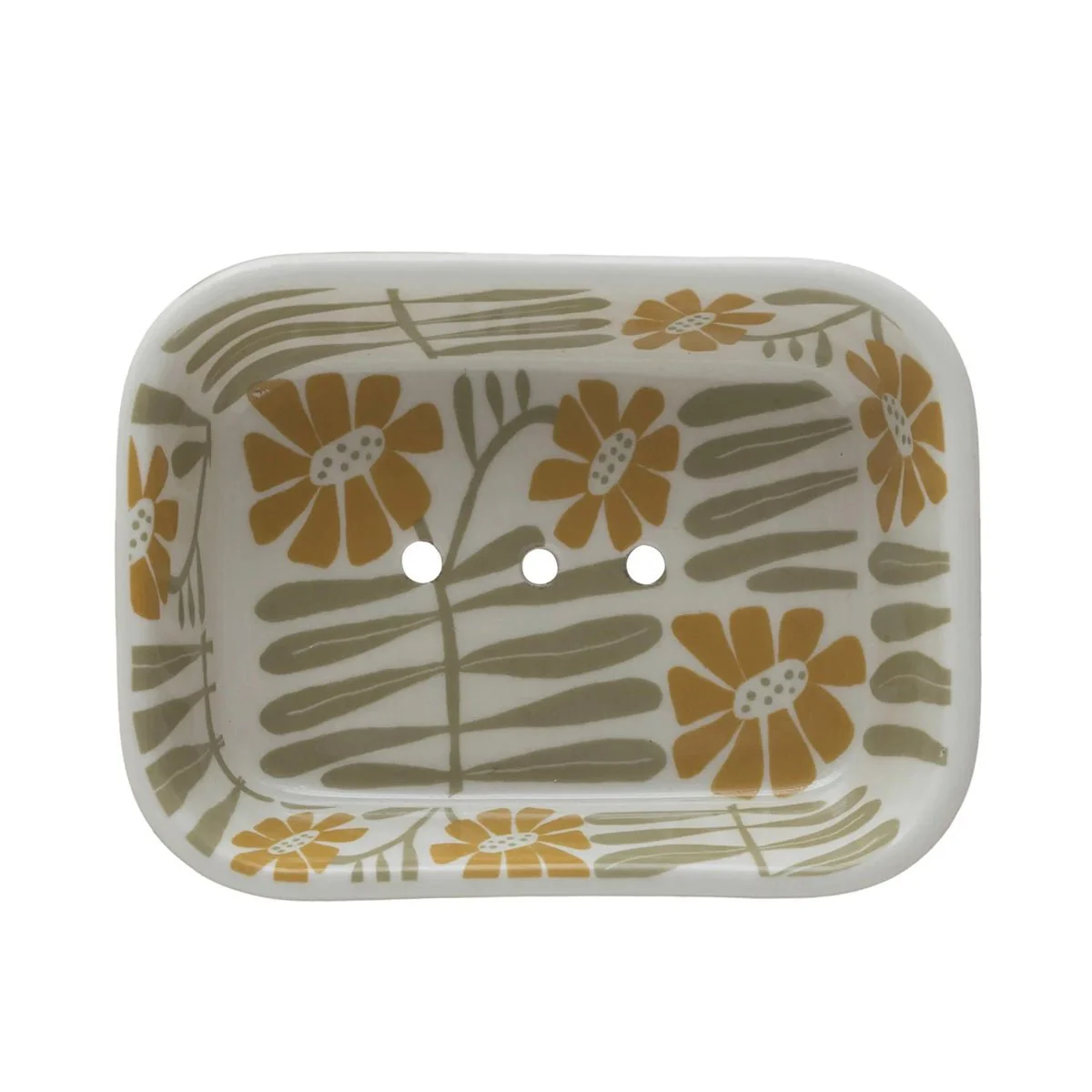 Hand-Stamped Stoneware Soap Dish w/ Flowers - Image 2