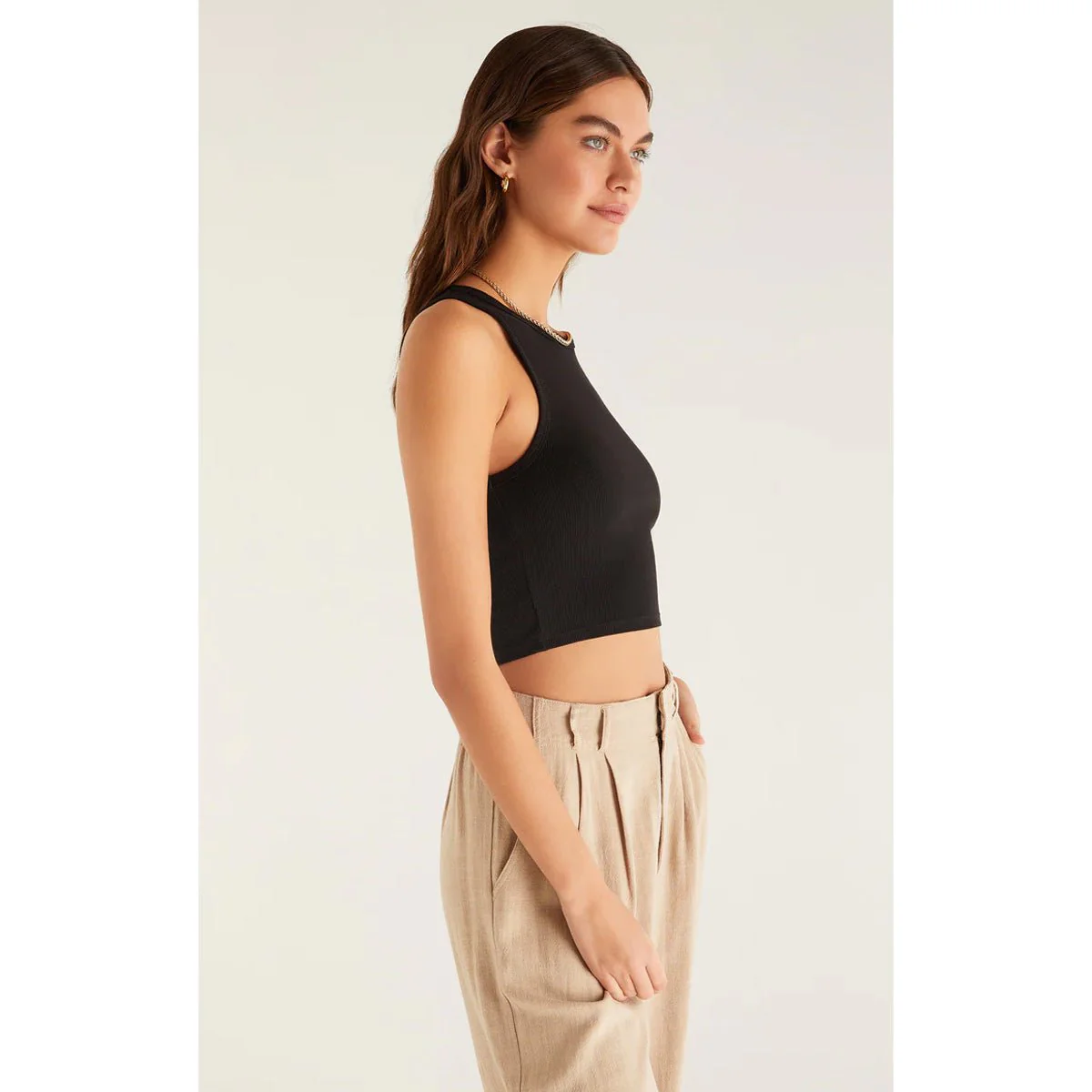 Hannah Crop Rib Tank in Black - Image 2