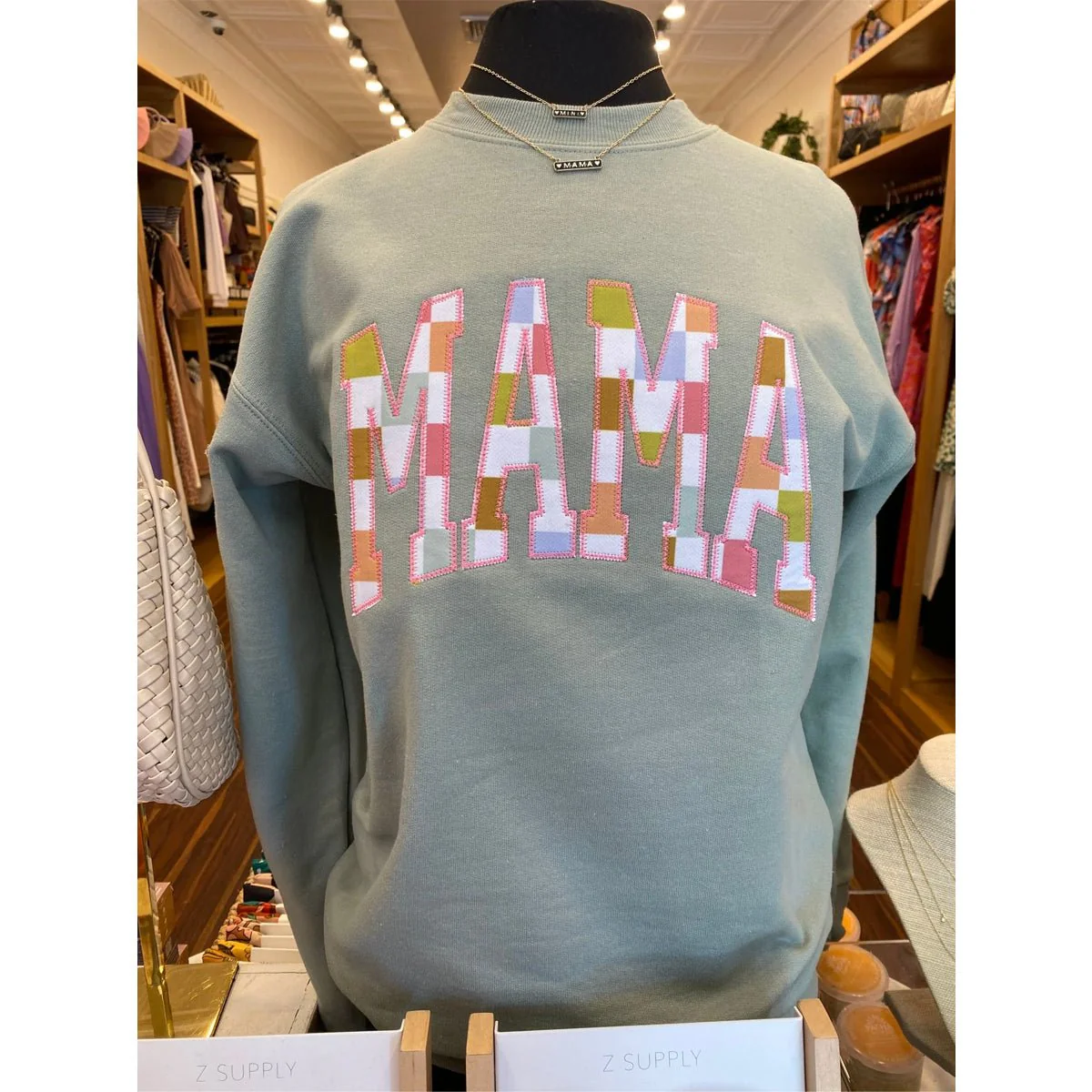 Mama Pastel Check Sweatshirt in Stonewash