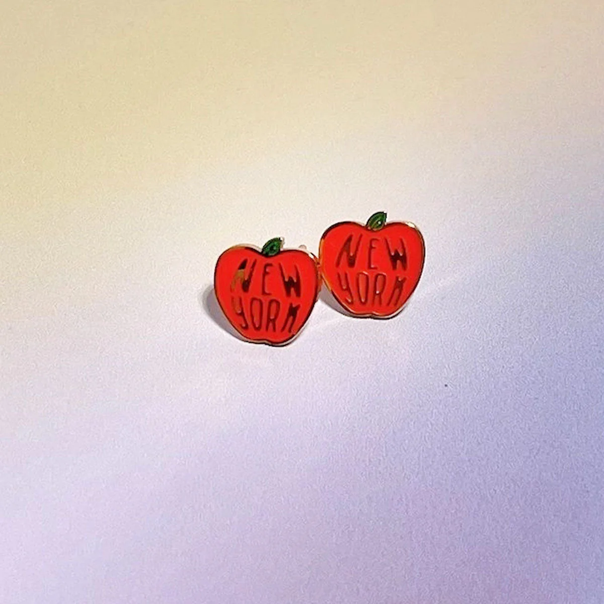 New York Apple Enamel Charm Stud Earrings - Gold - Image 2