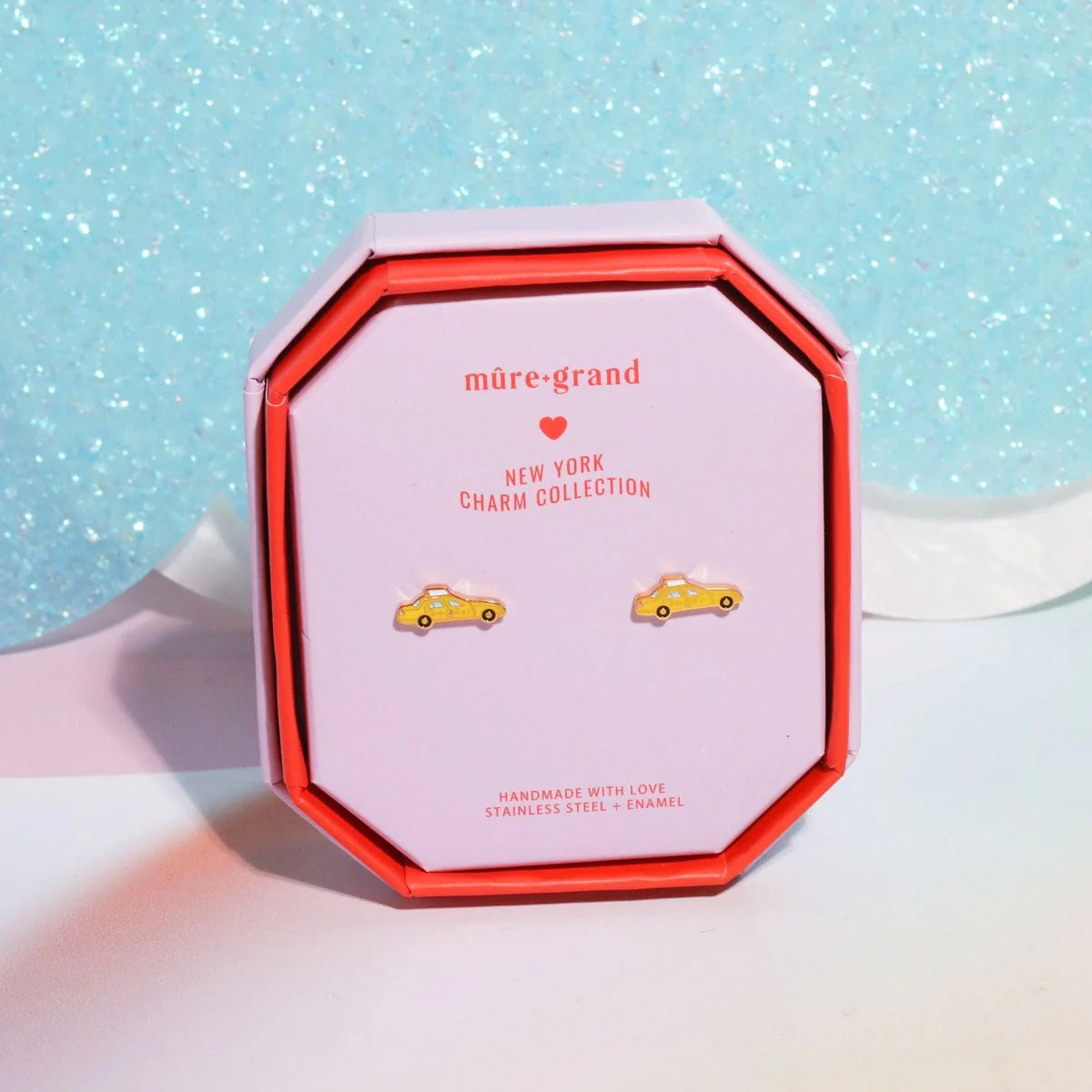 New York Cab Enamel Charm Stud Earrings - Gold - Image 2