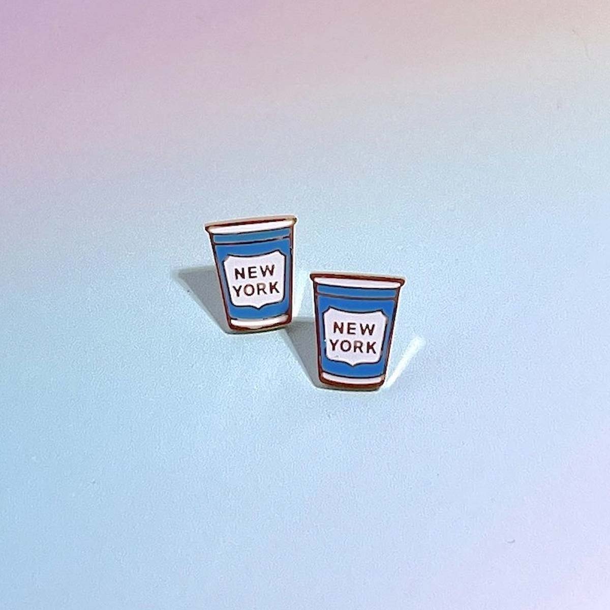 New York Coffee Cup Enamel Charm Stud Earrings