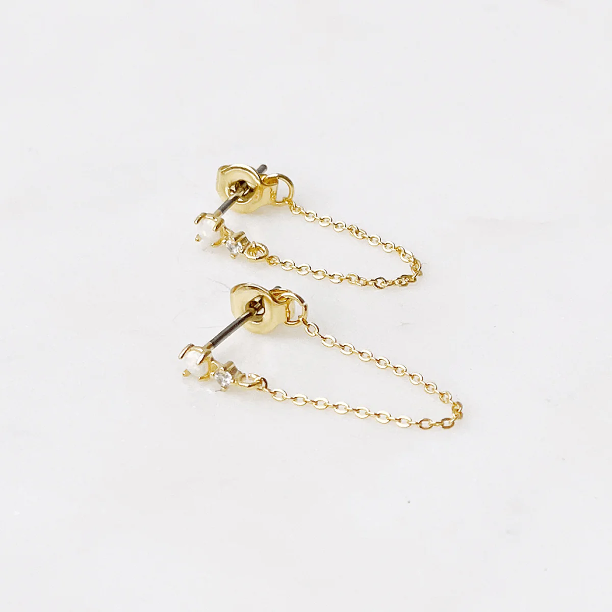 Opal Chain Huggie Earrings