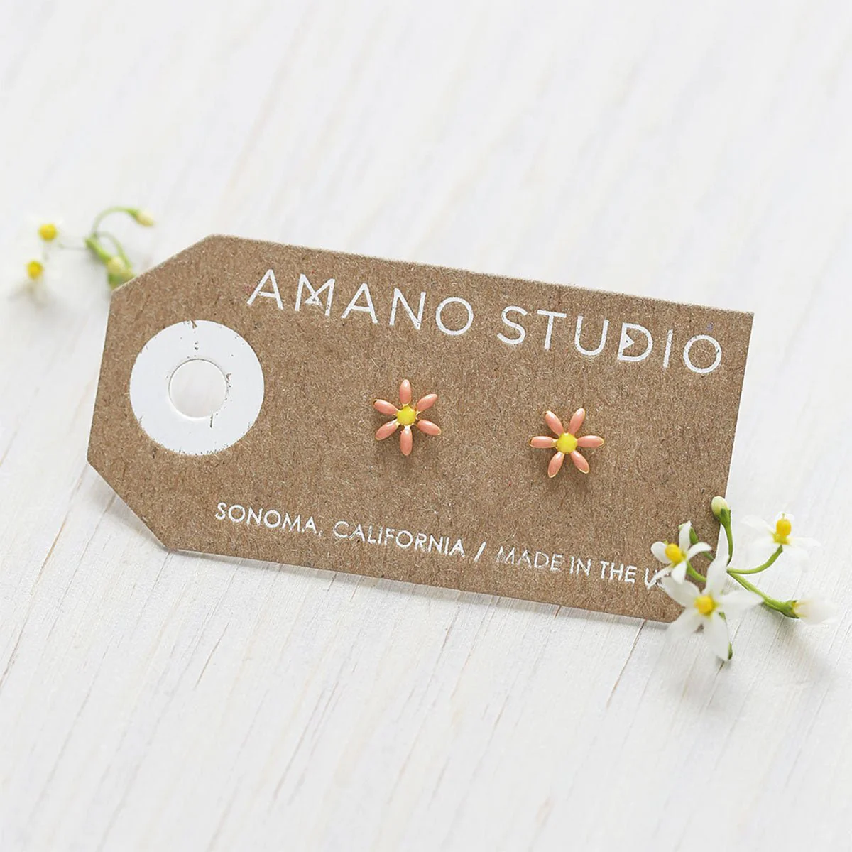 Pink Daisy Flower Stud Earrings - Image 2