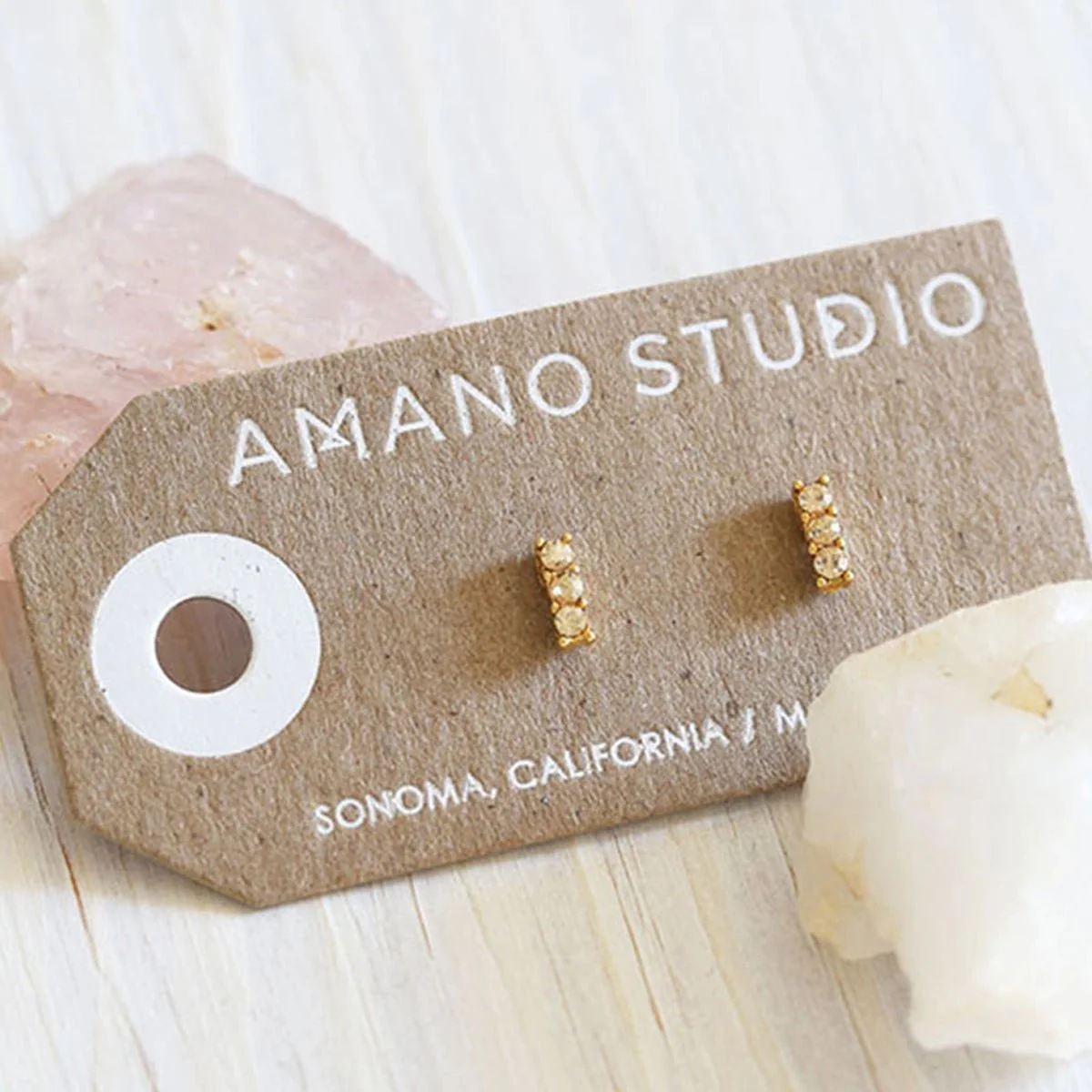 Triple Crystal Studs - Gold Honey - Image 2