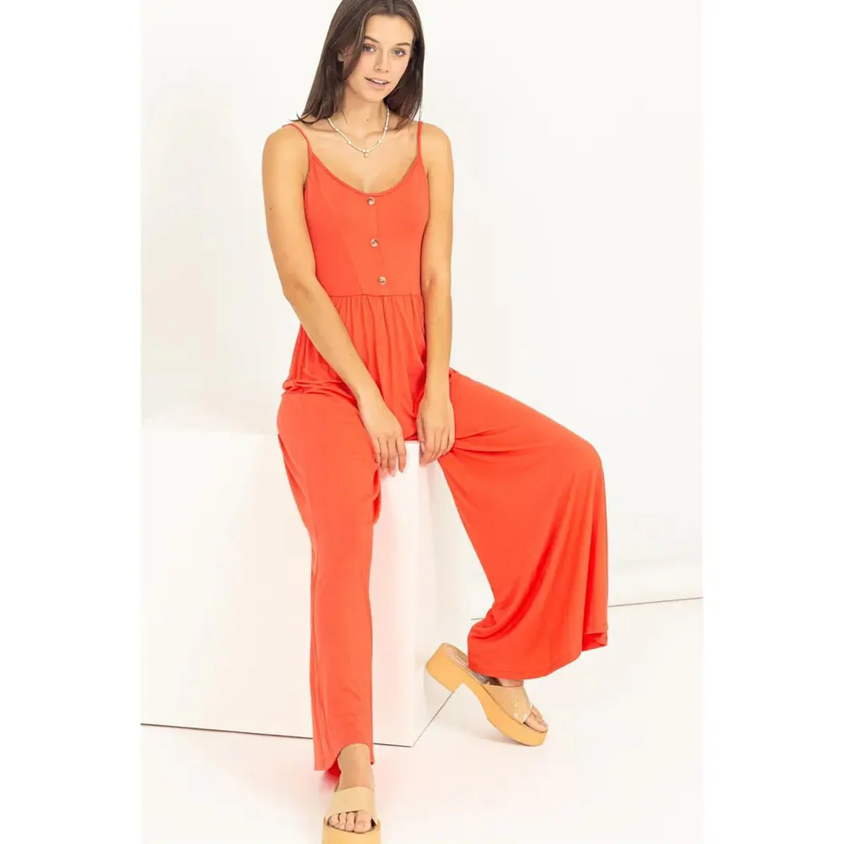 Urban Touch Sleeveless Jumpsuit in Orange Coral