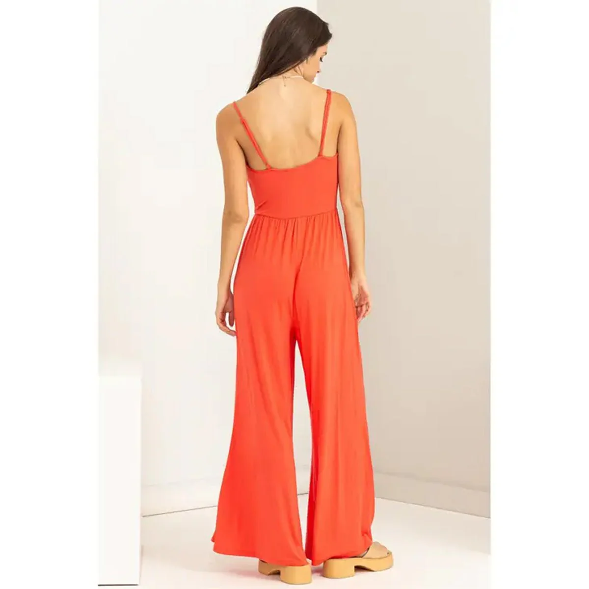 Urban Touch Sleeveless Jumpsuit in Orange Coral - Image 2