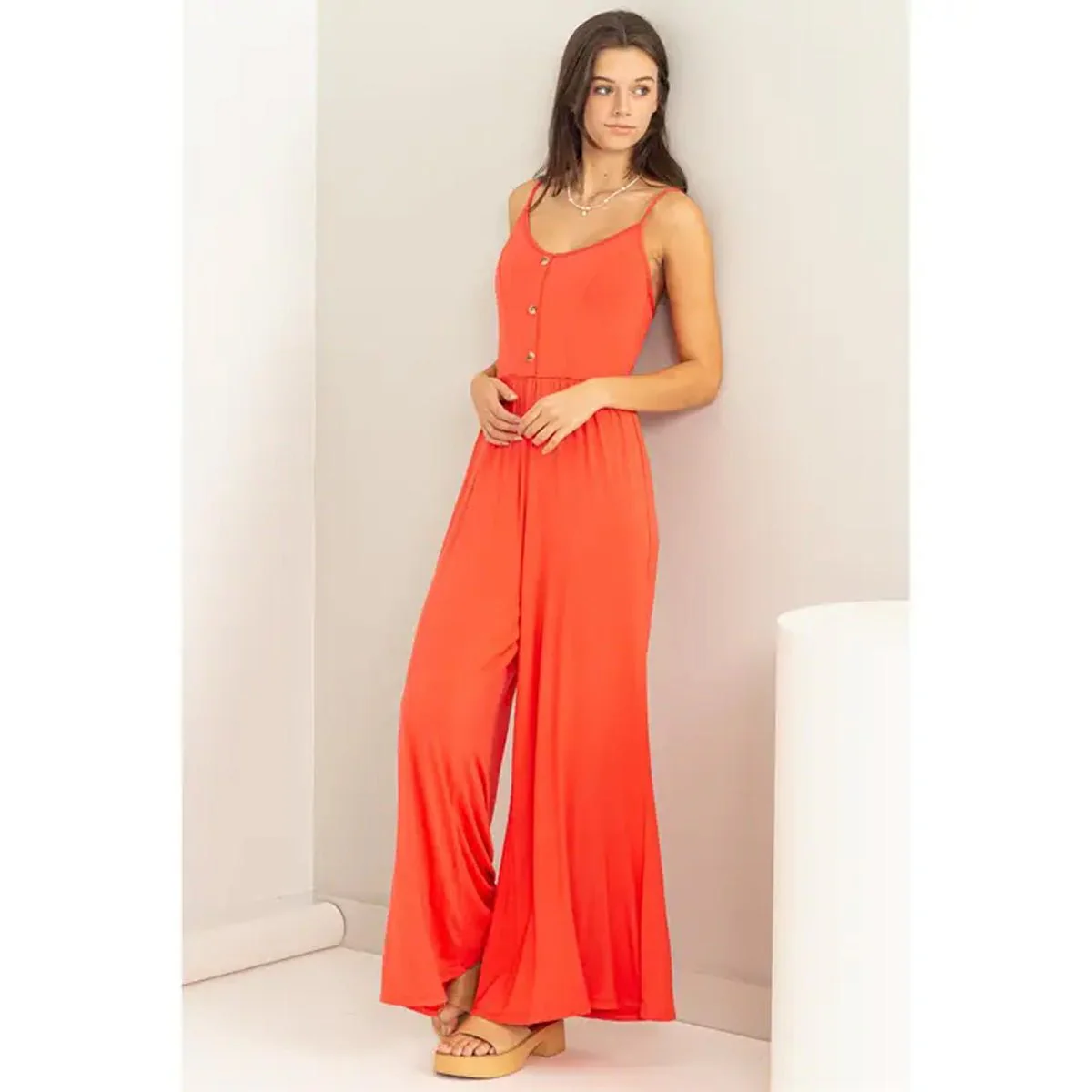 Urban Touch Sleeveless Jumpsuit in Orange Coral - Image 3