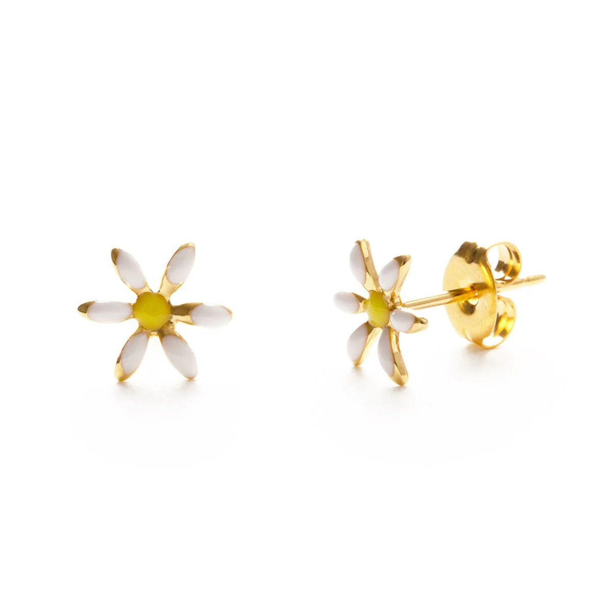 White Daisy Flower Stud Earrings