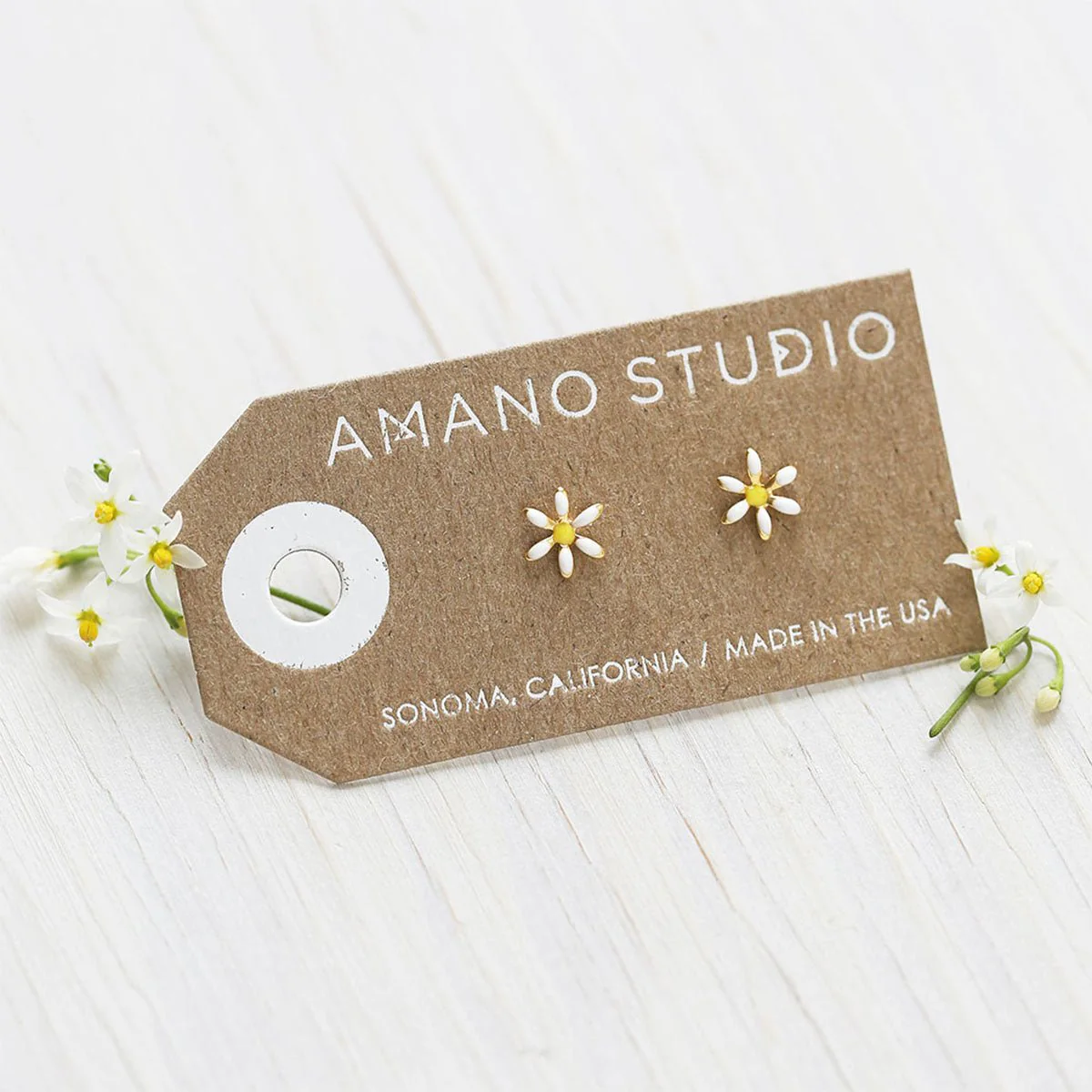 White Daisy Flower Stud Earrings - Image 2