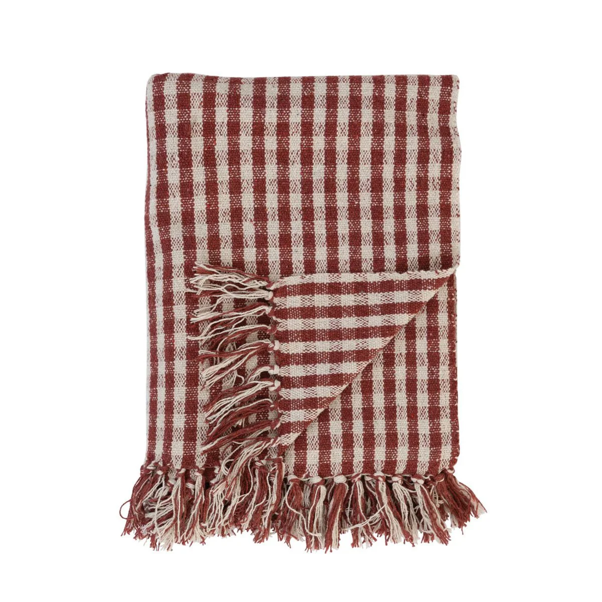Woven Recycled Cotton Blend Throw w/ Fringe Gingham