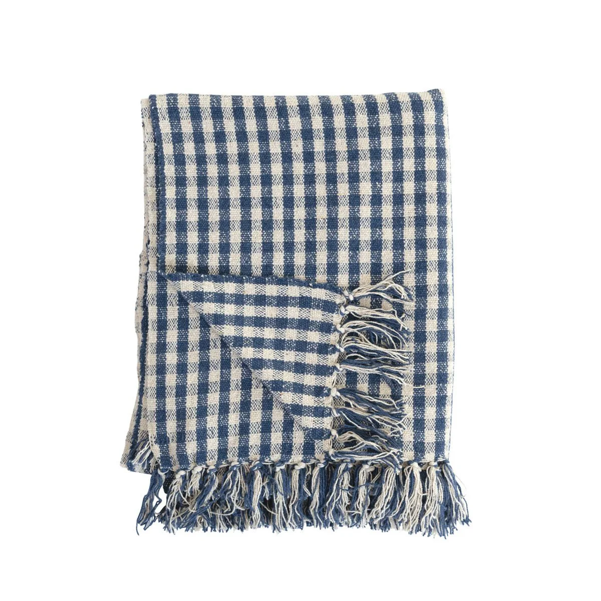 Woven Recycled Cotton Blend Throw w/ Fringe Gingham - Image 2