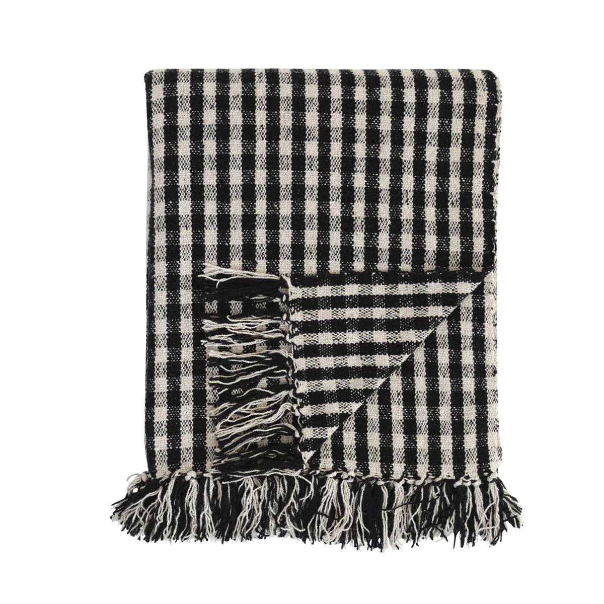 Woven Recycled Cotton Blend Throw w/ Fringe Gingham - Image 3
